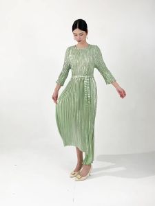 Miyake Dress Simple High Sense Loose Lace-up Irregular Gilding Temperament Elegant Dress #24517zsj-Z4012