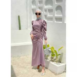 Mimosa Dress Serut Satin Velvet Polos Gamis Mewah Buat Kondangan Kekinian