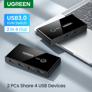 UGREEN USB 3.0 Switch Selector 4 Port 2 Computers Peripheral Switcher Adapter Hub for PC Printer Scanner Mouse Keyboard