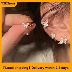 【Local shipping】 1Pair Shinning Zircon Big Small Butterfly Ear Clip Earrings No Ear Cuff Women Ear Wrap