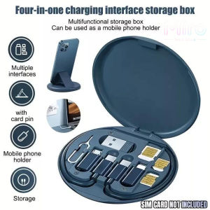Miro 4-in-1 Multi Port Fast Charging Kit 60W Type C Cable Adapter Set with Phone Stand SIM Card Slot & SIM Eject Pin Portable Universal Travel Charger Organizer for iPhone Android Laptop Digital Gadget Case for Office School Travel