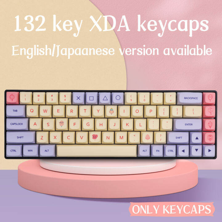 132 Keys Xda Pink Keycaps Pbt Dye Sublimation Purple Yellow Keycap Marshmallow Theme For 2087