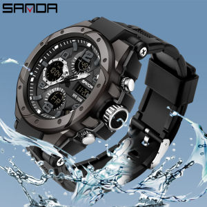 SANDA Men Sports Watches Dual Display Analog Digital LED Electronic Quartz Wristwatches Waterproof Swimming Military Watch 6008