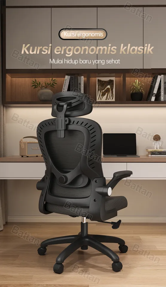 Kursi ergonomis dengan sandaran dan sandaran tangan untuk