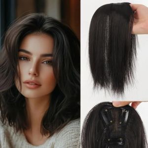 TRONICSER Middle Part Hair Toppers Wigs with Bangs Clip In Hair Extension Synthetic Hair Bangs Invisible Fake Bangs Fringe Hair Pieces for Women