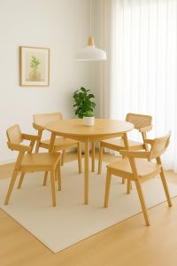 CHF INDIGO Set Meja Makan Bulat+Rattan kerusi (1 Meja + 4 Kerusi) Natural Rattan Dining Set
