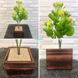Tanaman Hias Pohon Artificial Bunga Calandiva X4 Pot Kotak Motif Kayu Dekorasi Meja Aesthetic