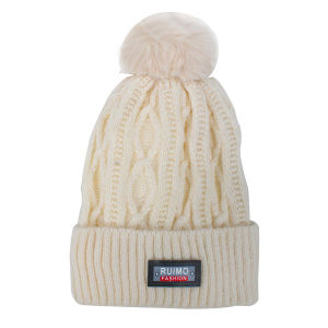 RUIMO Topi Rajut C-20 Wanita RUIMO dengan Pom Pom - Warna Krem/Jernih/Dark Grey/Pink - Gaya Korea