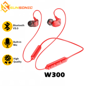 W300 Bluetooth V5.0 Wireless Neckband 9D Deep Bass IPX Waterproof Sports Music Headset with Microphone