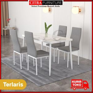 DAKOTA SERIES | Meja Makan Marmer 4 Kursi Minimalis