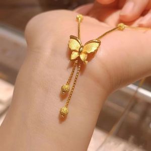 BESFOME2023 Solid 3D Tassel 18K Exquisite Butterfly Bracelet Necklace Jewelry Set For Women Gold Sand Gold Chain