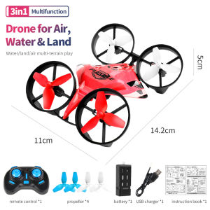 JJRC H113 Mini Drone Water Land and Air 3-in-1 360 Degree Rolling Waterproof Remote Control Vehicle Boat RC Aircraft Toys Gift for Kids Boys Girls