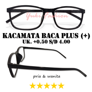 TERMURAH - Kacamata Plus (+) U.k +0.50 s/d +4.00 Rabun Dekat Reading Glasses Pria Wanita Bingkai Hitam Kotak Kacamata Baca Full Plus Super Focus Model Terbaru Korean Style Fashionable High Quality Import