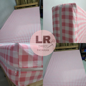 PINK CHECKERED FOAM COVER WITH 3 SIDES ZIPPER - 100% PURE CANADIAN COTTON