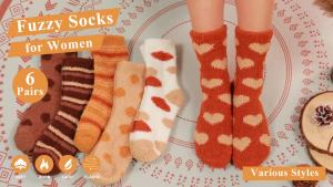 Womens Plush Slipper Socks  -  Colorful Warm Fuzzy Boat Socks Cozy Soft Winter Indoor