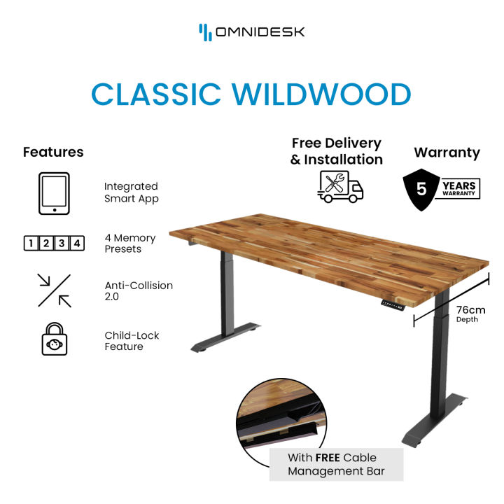 Omnidesk Classic Wildwood Regular (76cm Width) - Standing Desk