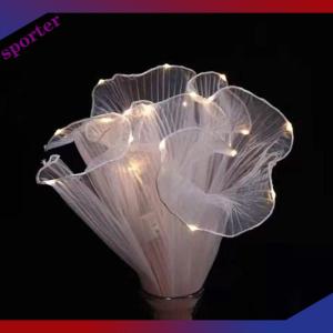 Sporter 1Pcs LED Flower Wrapping Paper With Lights Lace Mesh Wave Yarn Florist Bouquet Packaging Decoration Wedding Birthday Gifts