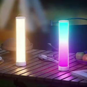 Smart Rechargeable LED Table Lamp RGB IC Cordless Desk Light With App Remote Control Music Sync Portable Camping Lantern Dimmable Color Changing Night Light White