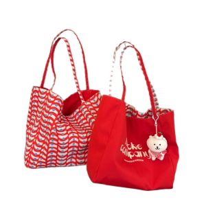 STAR FRUIT Dung tích lớn hai mặt họa tiết sóng Tote Túi đô thị phong cách đơn giản Túi Đeo Vai giản dị Túi Công Sở EVERYDAY Joker thực tế