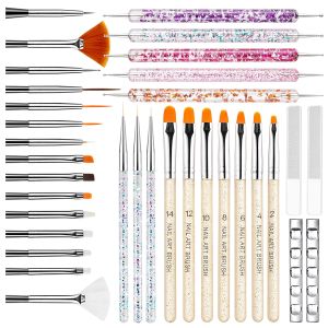 MYR 34Pcs Nail Art Brushes Set includes a Complete Set of Nail Art Tools Nail Design Brushes Nail Dotting Tool Nail Drawing Pens Nail Brush Brackets Nail Nano Polishing Rubs etc