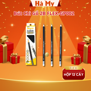Hộp 12 Cây Bút Chì Gỗ 2B FLEX-GP002 Thân Đen Có Gôm