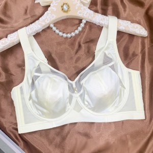 Veimia Summer Breathable Satin Anti-Sagging Bra Soft Underwire Large Breasts Look Smaller