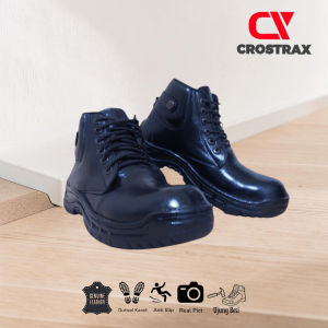 Sepatu Boots Pria Ukuran Jumbo Crostrax Safety Ujung Besi Kulit Sepatu Formal Touring Bikers Casual Proyek Kerja Lapangan Boots Boot Savety But Sepeti Septi Buts Sevti Bot Septy Bots Sefty warna Hitam
