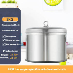 304 Stainless Steel Rice Bucket 8KG-25KG Thickened Food Container with Scale Large Capacity Rice Dispenser Moisture-Proof and Insect-Proof Household Rice Cup Noodle Power Barrel