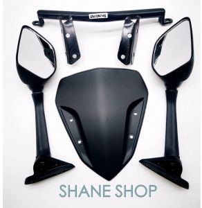 Black Visor W/Mirror W/Bracket 3in1 W/Out Bolts For Motorcycle
