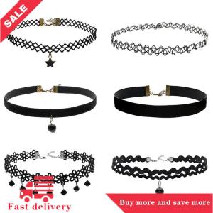 [COD] 6PCS Women Black Velvet Choker Necklace Girl Lace Choker Tattoo Necklace Pendant