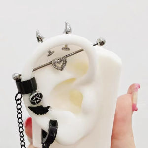 [fenggongshuode] Cute Devil Horn Piercing Earring For Women Men Gothic Silver Color Ear Bone Nail Earring Y2K Jewelry Accessories