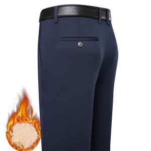 Men Fleece Pants Winter Suit Pants Office Regular Fit Stretchy Trousers Golf Thick Warm Man Black Work Formal Dress Pants