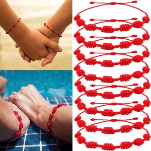 2Pcs 7 Knots Red String Bracelets for Protection Good Luck Amulet for Success Handmade Rope Couples Bracelets Lucky Bangles