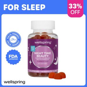 wgg Night Time Beauty Melatonin Collagen Gummies for Restful Sleep Anti-Aging Whitening Glowing Skin