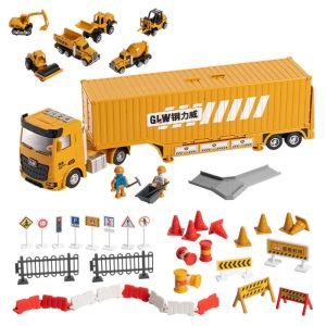 Childrens Musical Engineering Vehicle Toy Set Large Container Storage Truck Toy Parking Lot Model Alloy Excavator Crane Trailer Educational Toy Boys and Girls Birthday Christmas Gifts！！！