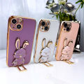 Jingsanc For Infinix Smart 8/Infinix Smart 8 Pro Bracket Casing Electroplated Silicone Cute Phone Case With Rabbit Stand Holder Soft SiliconeTPU Back Cover a01-1. 