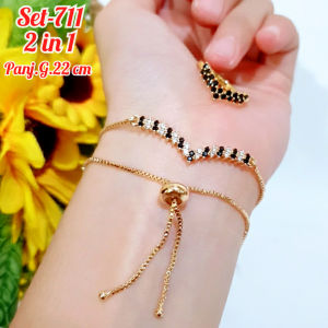 SET GELANG SERUT CINCIN DEWASA MOTIF PERMATA WARNA 2 IN 1/SET-711