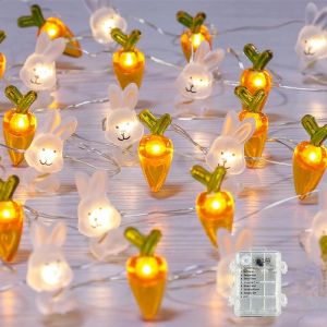 LED Bunny Carrot Light String Easter Decoration Waterproof Cute Cartoon Lanterns Holiday Party Home Decoration