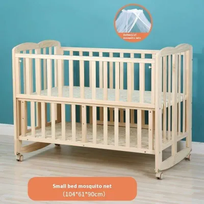 Solid Wood Baby Cot Multifunction Baby Bed Portable Baby Crib Unvarnished Baby Bassinet Installation Free