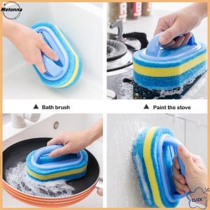 Follow Get More【Metonna】 Thickening Cleaning Brush With Handle Kitchen Sponge Wipe Bathroom Tile Bathtub Cleaning Sponge Home Stain Removal Clean Tools