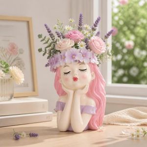 BLACKON Resin Girl Shape Planter Decoration  Storage Flower Container Funny Pen Holder Fairy Flowerpot Indoor
