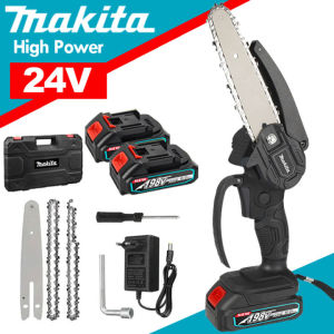 Makita Japan Import Cordless Electric Mini Chainsaw 198v 2 Battery Rechargeable Portable Mini 6 Inch Woodworking Handheld Pruning Chainsaw Garden Cutting Tool Set
