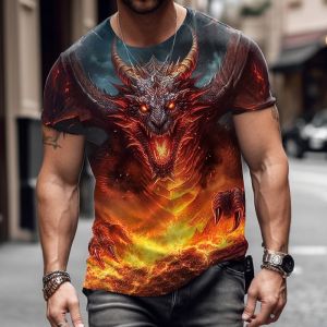[Local Stock] VCC Terror 3D Dragon Pattern Mens T Shirt Casual O-neck Short Sleeve Tops Hip Hop Trend Harajuku Streetwear Funny Animal Print Tees