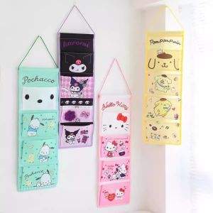 Sáng Tạo Kawaii Girl Sanrioed Treo Tường Túi Bảo Quản Hoạt Hình Kuromi Cinnamoroll Nhiều Phòng Túi Pochacco Túi Sundry