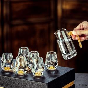 [COD] FUSHI0 Sang trọng pha lê thủy tinh Vodka thủy tinh Sake Shochu Thanh thủy tinh rượu mùi đôi đáy vàng lá thủy tinh cốc trà quà tặng cao cấp rượu mạnh