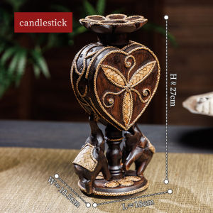 เชิงเทียนช้างคู่ เชิงเทียนรูปหัวใจ เชิงเทียนสไตล์เอเชียตะวันออกเฉียงใต้ เชิงเทียนช้างไม้เนื้อแข็งสร้างสรรค์เชิงเทียนวินเทจ เชิงเทียนตกแต่งโต๊ะอาหารรูปหัวใจหอคอย