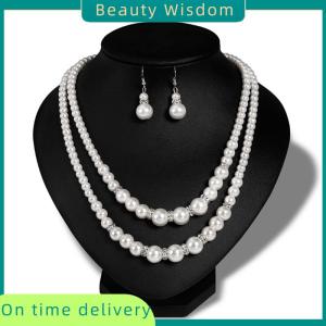 Beauty Wisdom Double Chain Jewelry Set Women Simulated Necklace Earrings Jewelry
