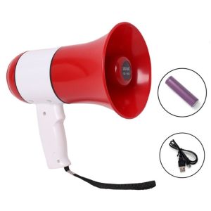 GLASSES VIEW Portable Megaphone Speaker with Voice Recorder 50W Handheld Bullhorn  Voice Siren Loudhailer Microphone