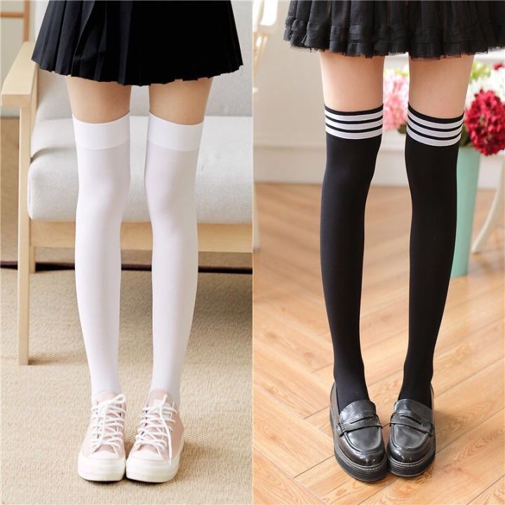🧦KAK SHOPZ🧦ถุงน่องลายทางขาวดำยาวถึงเข่าสไตล์ฤดูร้อนบางถุงเท้า jk สีขาว ...