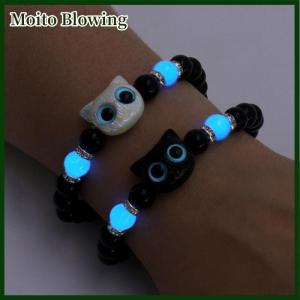 Moito Cute Big Eye Cat Luminous Bracelets For Women Cartoon Animal Pendant Beaded Hand Chain Friendship Couple Bracelet Jewelry Gift